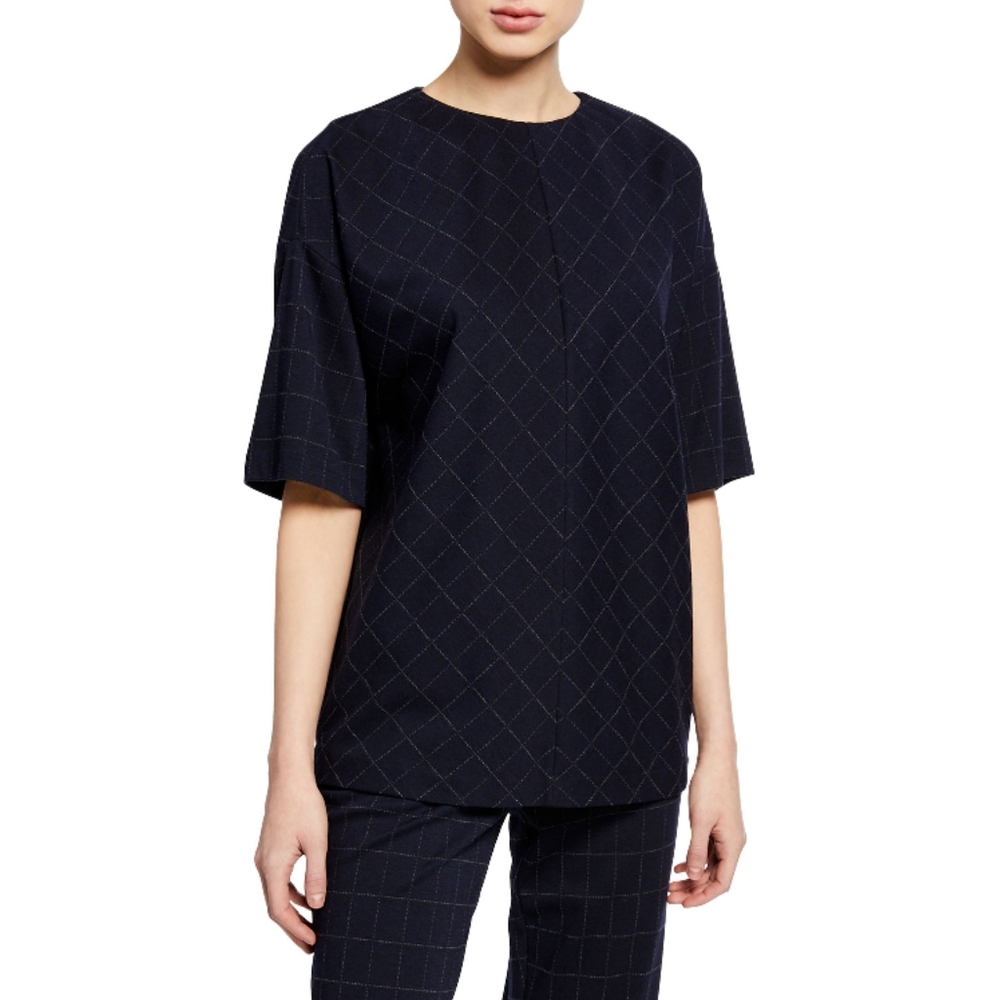 St. John Window Pane Double Faced Jersey Top In Navy Multi
